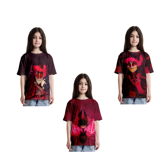 【Neu eingetroffen】 Xcoser Hazbin Hotel Angel Dust Art T-Shirt Cosplay Unisex Eltern-Kind-Kleidung