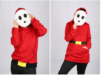 Xcoser Mario Series Shy Guy Hoodie Damen-Kapuzenpullover Cosplay-Kostüm mit Maskendesign