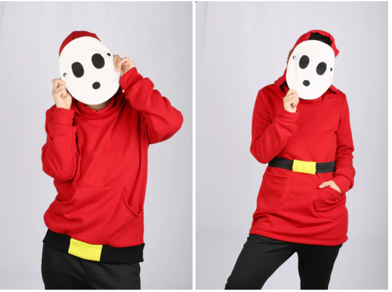 【In production, welcome to order】 Xcoser Mario Series Shy Guy Hoodie Damen-Kapuzenpullover Cosplay-Kostüm mit Maskendesign