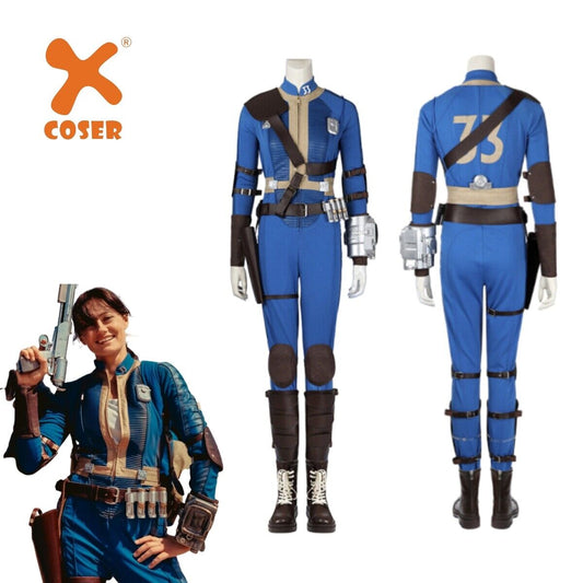 Xcoser Fallout Lucy Cosplay Kostüm Overall Body Gürtel Zubehör Komplettset