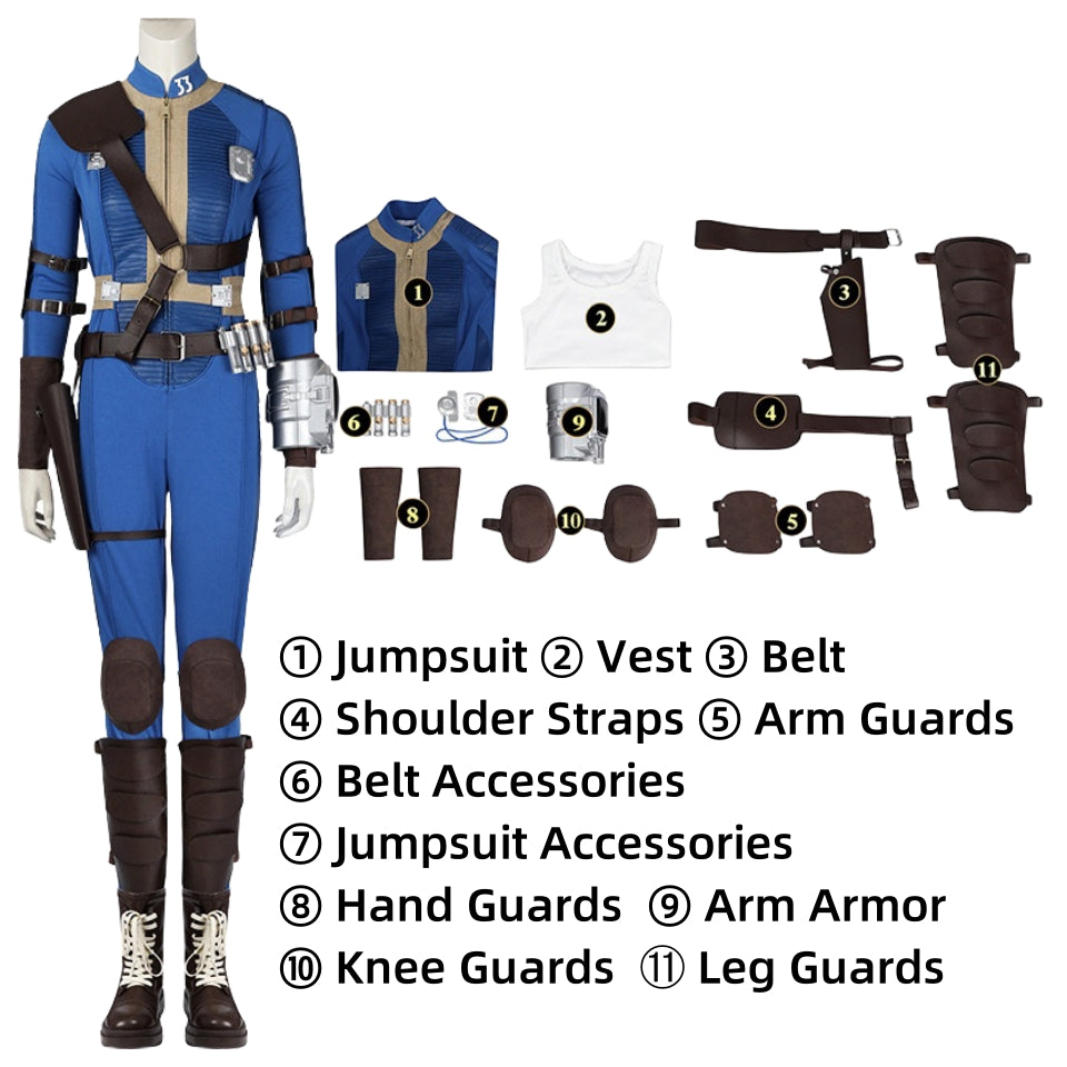 【Neu eingetroffen】Xcoser Fallout Lucy Cosplay Kostüm Overall Body Gürtel Zubehör Komplettset