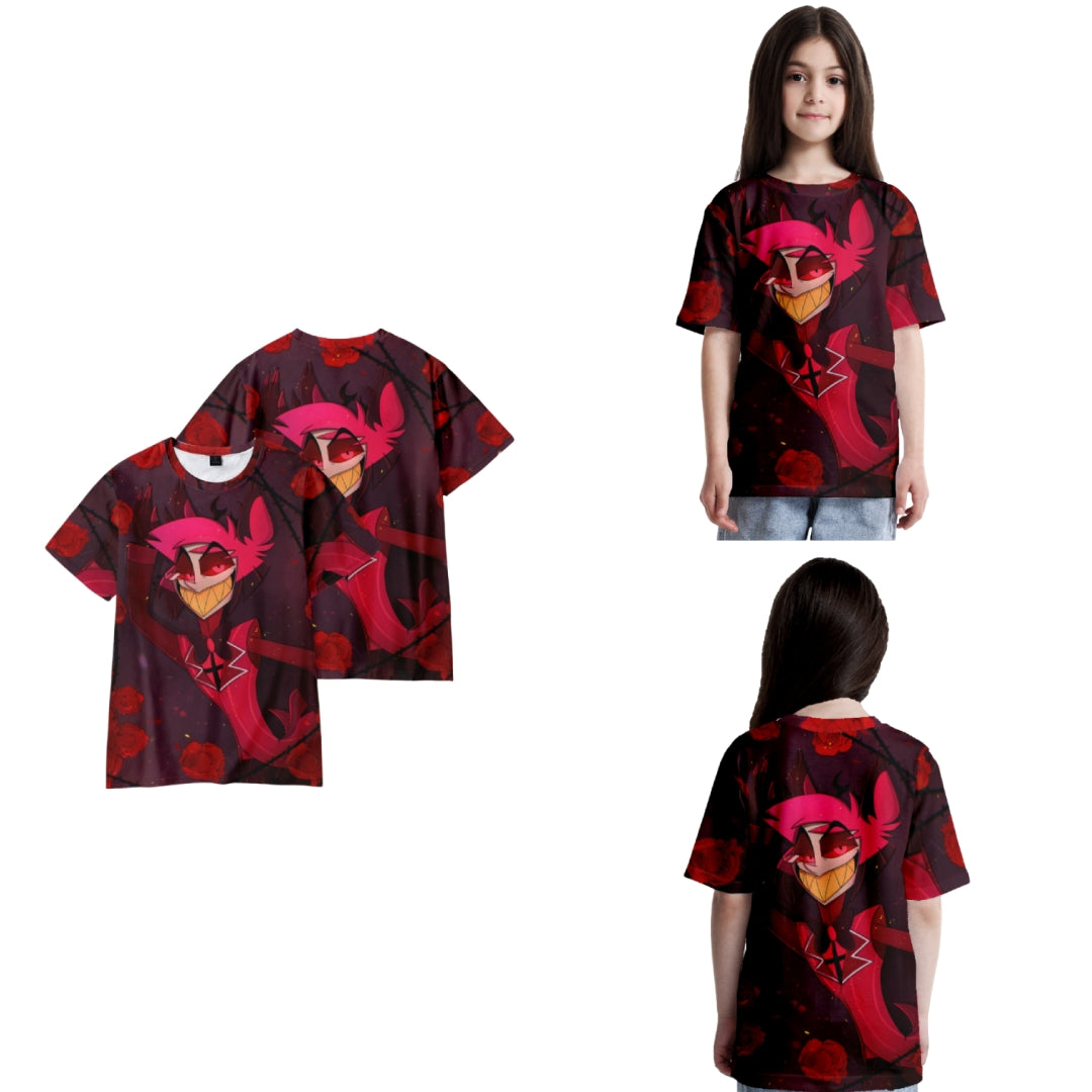 【Neu eingetroffen】 Xcoser Hazbin Hotel Angel Dust Art T-Shirt Cosplay Unisex Eltern-Kind-Kleidung