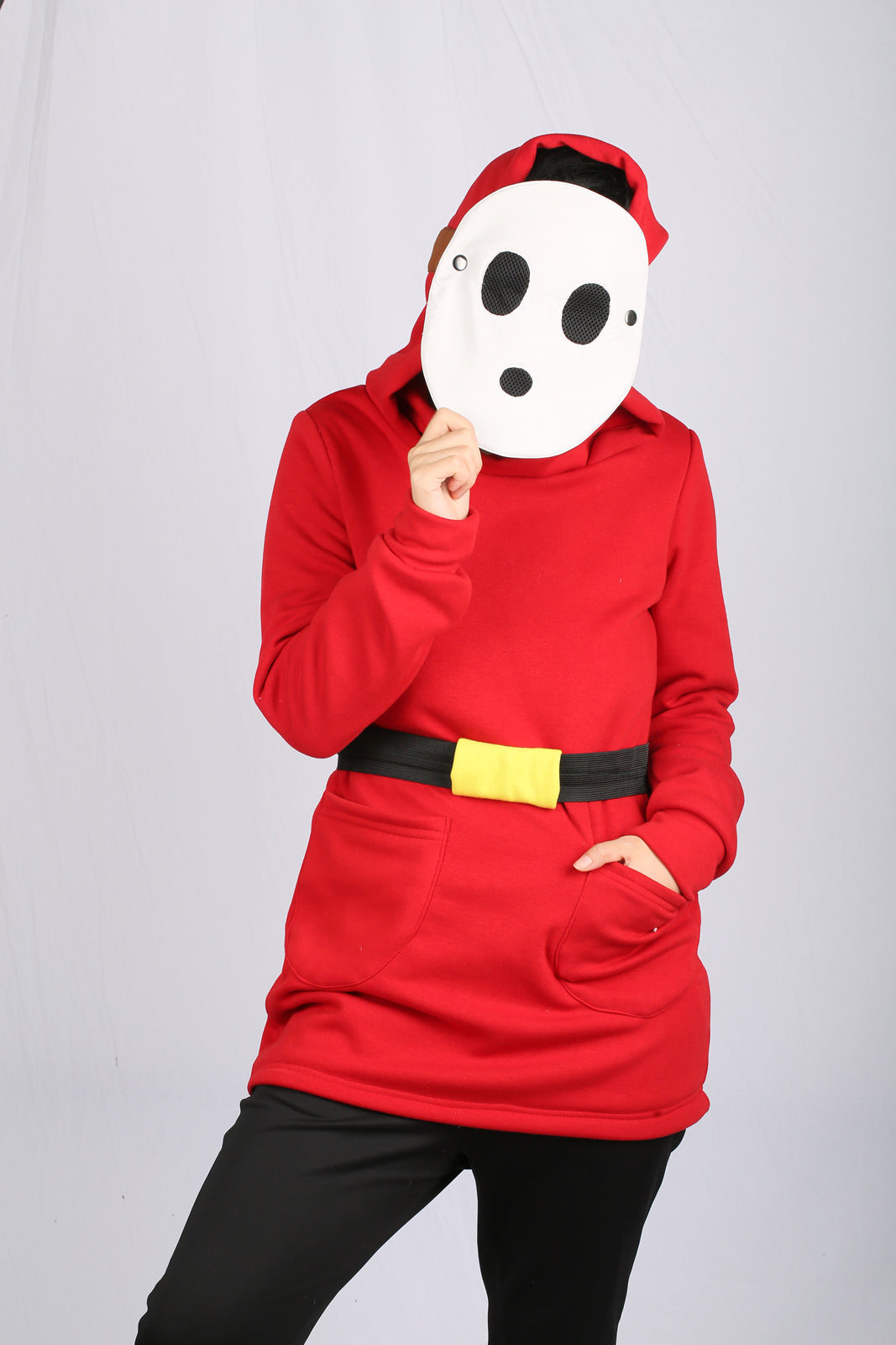 Xcoser Mario Series Shy Guy Hoodie Damen-Kapuzenpullover Cosplay-Kostüm mit Maskendesign