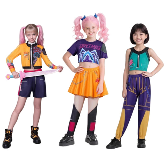 Neu eingetroffen | Xcoser Film KPop Dämonenjäger Rumi Mira Zoey Cosplay Kostüme Kinder Halloween Kleid