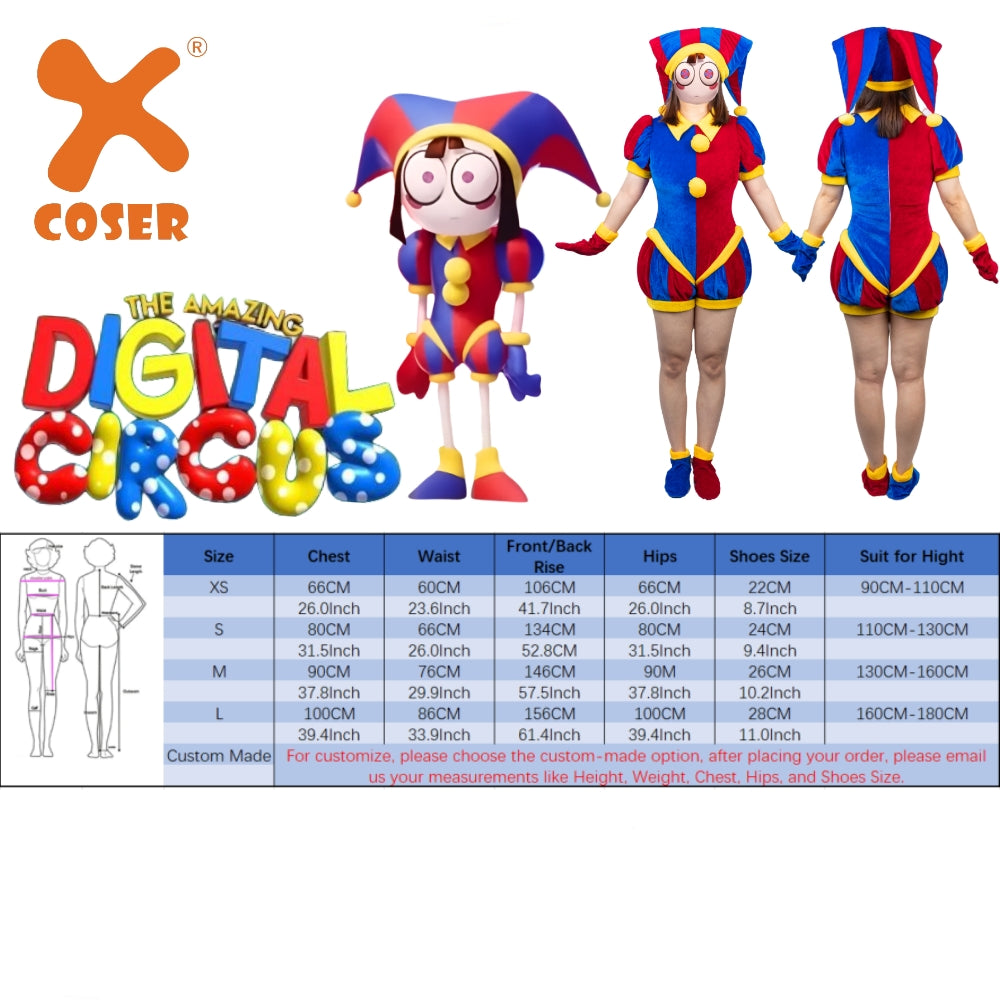 【Neu eingetroffen】Xcoser The Amazing Digital Circus Pomni Cosplay Kostüm Hut Handschuh Komplettset für Erwachsene