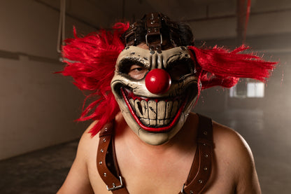 【Neu eingetroffen】 Xcoser Twisted Metal Sweet Tooth-Maske aus Kunstharz, verbesserte Cosplay-Killer-Clown-Maske für Rollenspiele